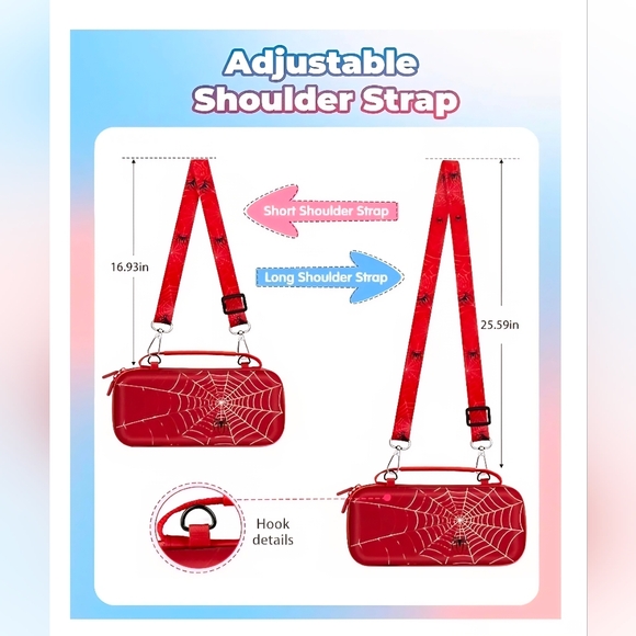 Nintendo Switch 2 Carrying Case - Red Cute Kawaii Design with Handle and Strap - Picture 5 of 9